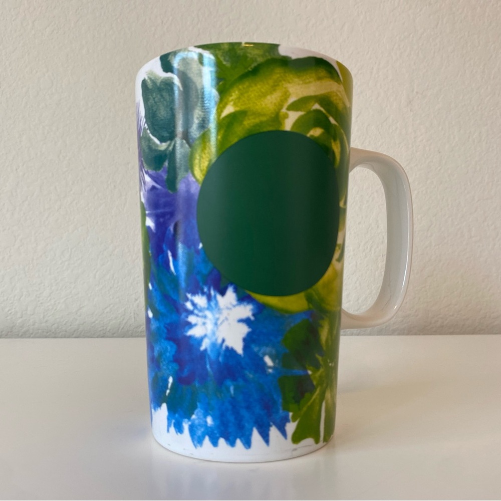 Starbucks Ceramic 16oz Mug 2014 Dot Collection Green Blue Yellow Floral